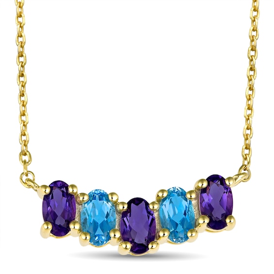 East West Oval Birthstone Family & Mother's Necklace (2-5 Stones)