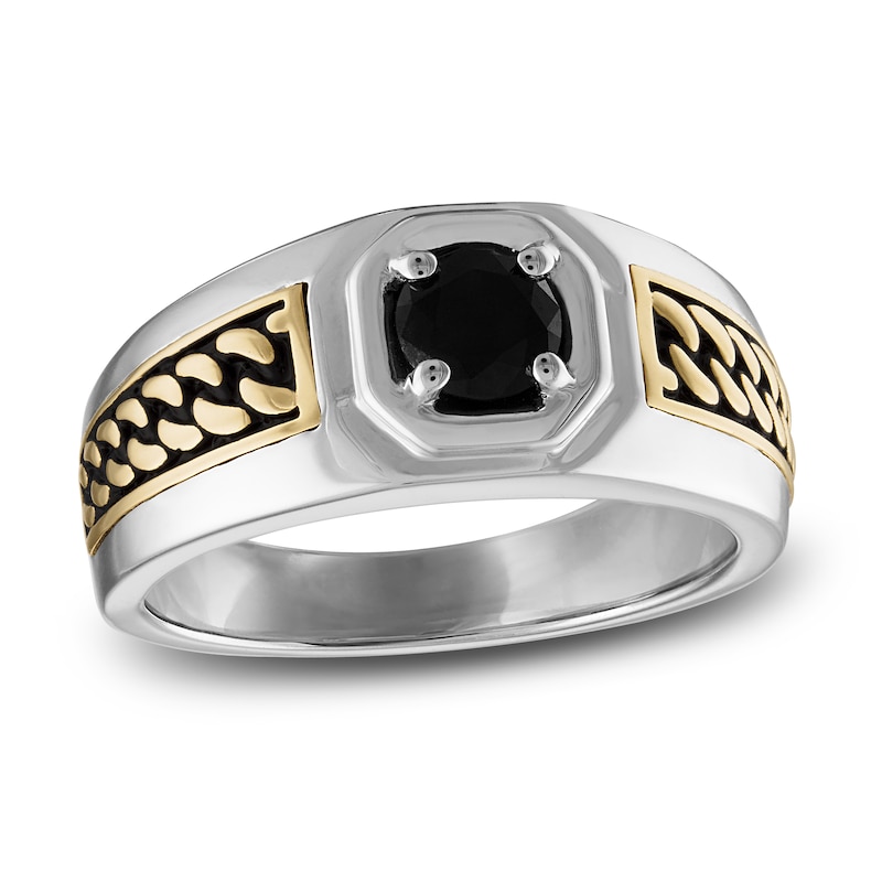 Main Image 1 of 1933 by Esquire Men's Natural Black Spinel Ring Sterling Silver/14K Yellow Gold