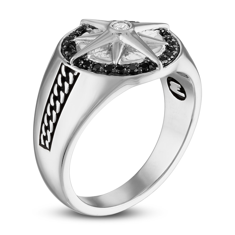Main Image 2 of 1933 by Esquire Men's Diamond Compass Ring 1/3 ct tw Round Sterling Silver