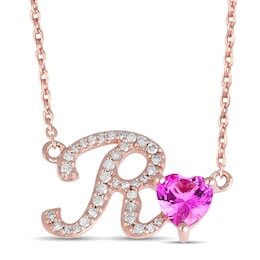 1/15 ct tw Diamond and Birthstone Initial Heart Necklace (1 Stone and Initial)