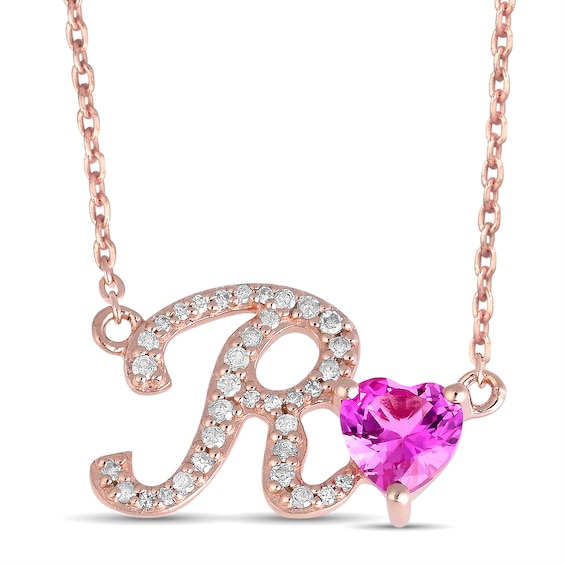 1/15 ct tw Diamond and Birthstone Initial Heart Necklace (1 Stone and Initial)