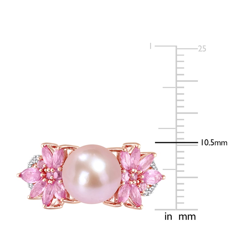 Main Image 4 of Pink Freshwater Cultured Pearl & Natural Pink Sapphire Ring 1/8 ct tw Diamonds 14K Rose Gold