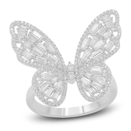 Diamond Butterfly Ring 3/4 ct tw Baguette/Round 14K White Gold