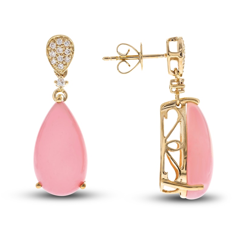 Main Image 1 of Natural Opal Earrings 1/6 ct tw Diamonds 14K Yellow Gold