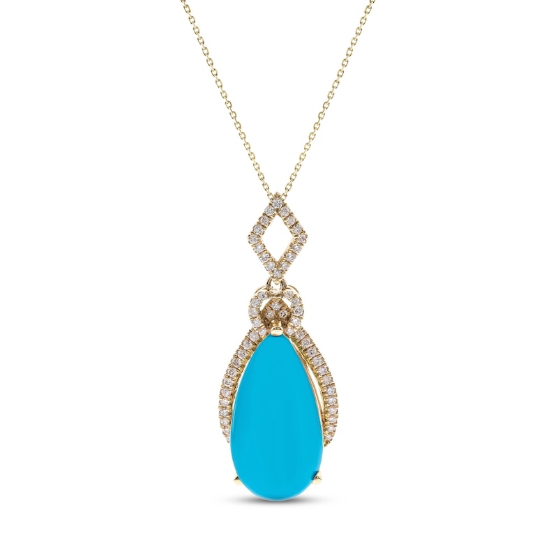 Main Image 1 of Natural Turquoise Necklace 1/6 ct tw Diamonds 14K Yellow Gold