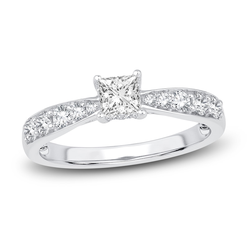 Main Image 1 of Diamond Engagement Ring 3/4 ct tw Princess/Round 14K White Gold