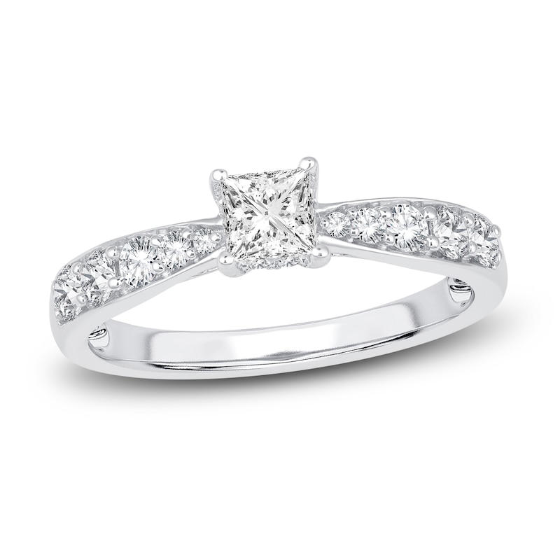 Diamond Engagement Ring 3/4 ct tw Princess/Round 14K White Gold