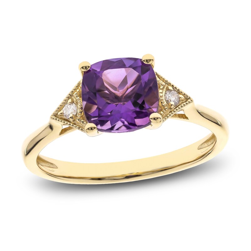 Main Image 1 of Natural Amethyst Ring 1/20ct tw Diamonds 10K Yellow Gold