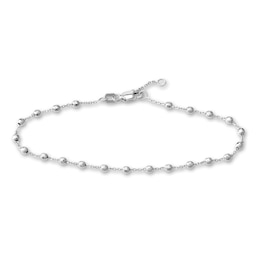 Diamond-Cut Beaded Station Bracelet 14K White Gold