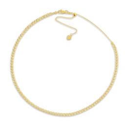 Semi-Solid Curb Chain Choker 14K Yellow Gold 12" Adj.