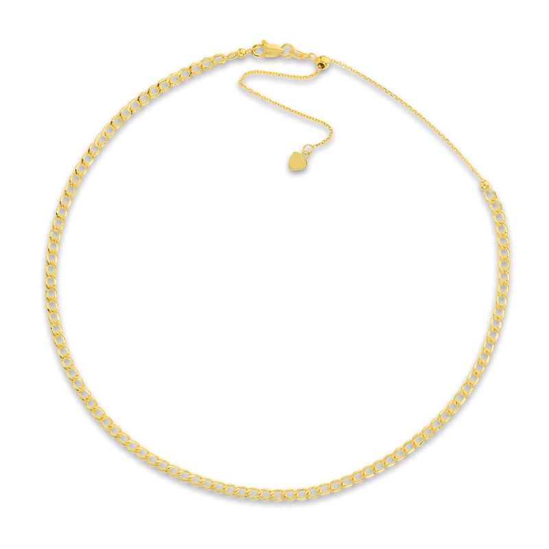 Main Image 1 of Semi-Solid Curb Chain Choker 14K Yellow Gold 12" Adj.