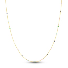 Solid Circle Station Necklace Multi-Colored Enamel 14K Yellow Gold 18"