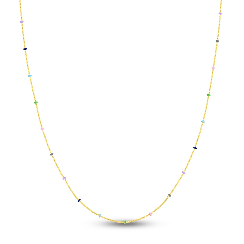 Main Image 1 of Solid Circle Station Necklace Multi-Colored Enamel 14K Yellow Gold 18"