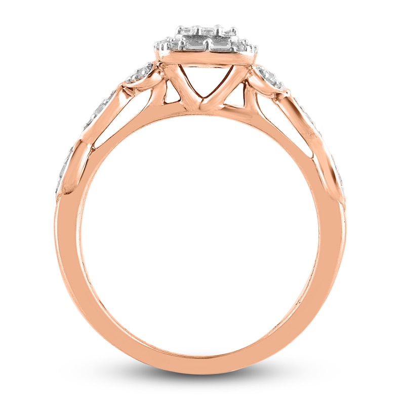 Diamond Engagement Ring 3/8 ct tw Baguette/Round 14K Rose Gold