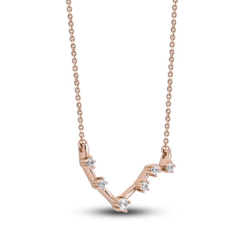 Diamond Libra Constellation Pendant Necklace 1/6 ct tw Round 14K Rose Gold