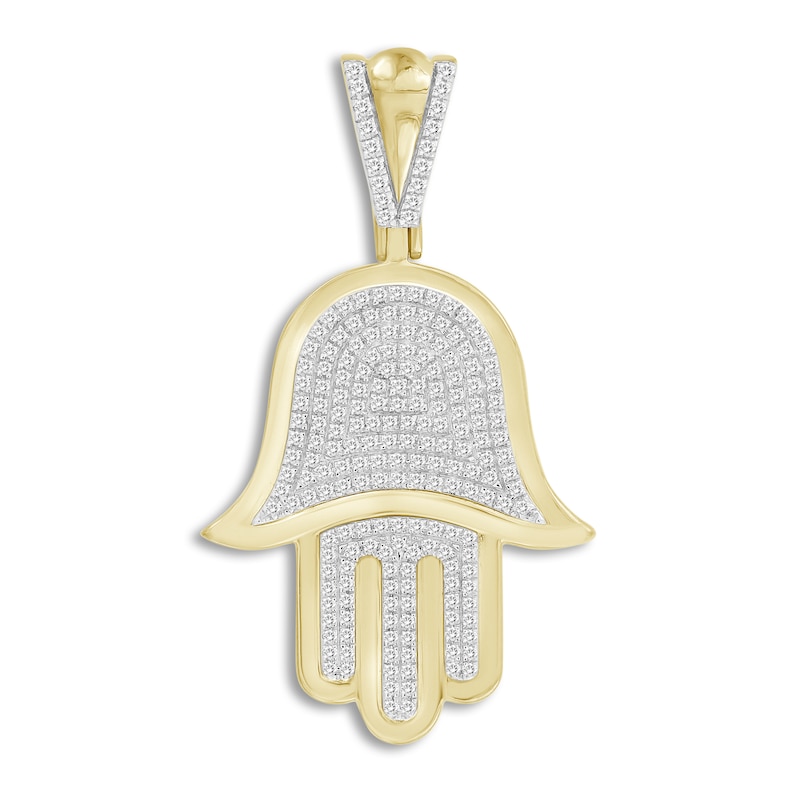 Main Image 1 of Men's Diamond Hamsa Hand Charm 1/2 ct tw Round 10K Yellow Gold