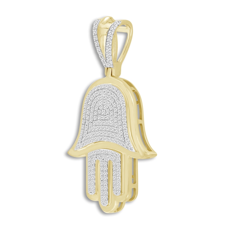 Main Image 2 of Men's Diamond Hamsa Hand Charm 1/2 ct tw Round 10K Yellow Gold