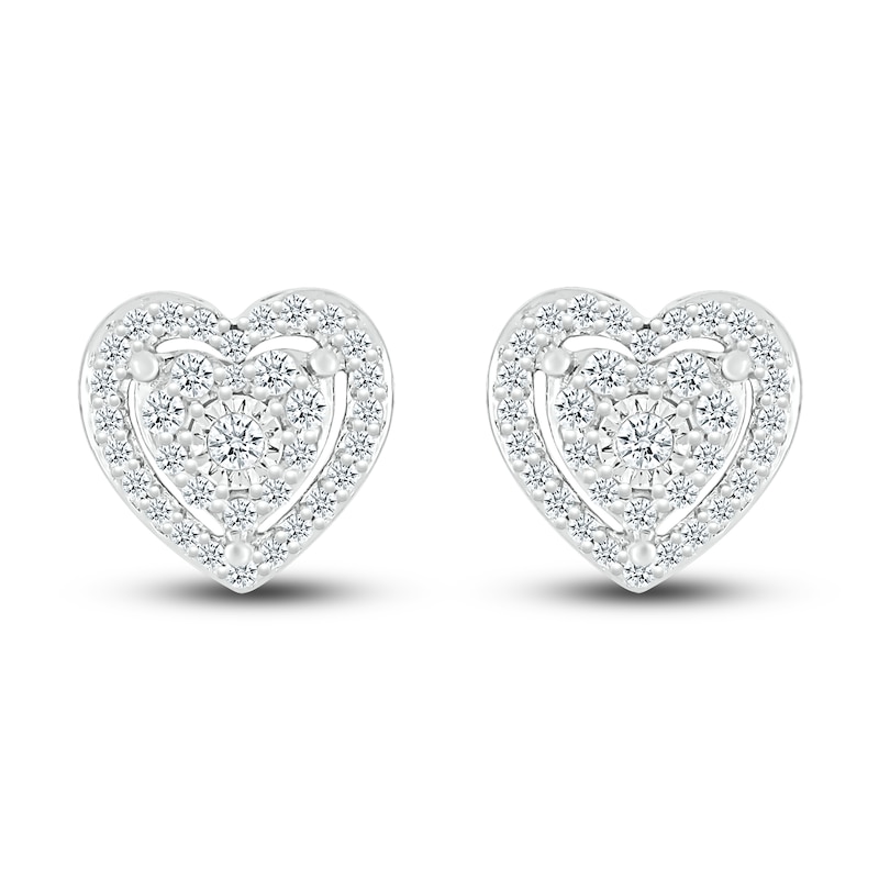 Diamond Heart Stud Earrings 1/4 ct tw Round 10K White Gold