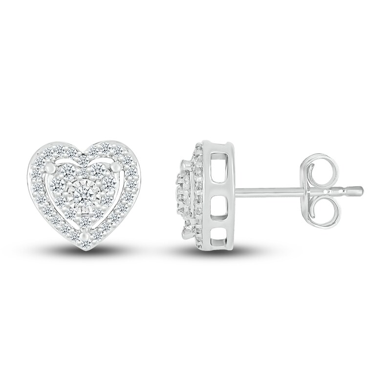 Main Image 2 of Diamond Heart Stud Earrings 1/4 ct tw Round 10K White Gold