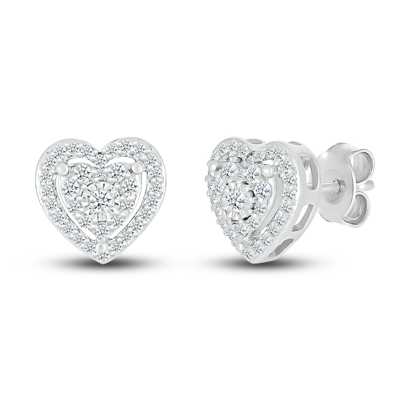 Main Image 3 of Diamond Heart Stud Earrings 1/4 ct tw Round 10K White Gold