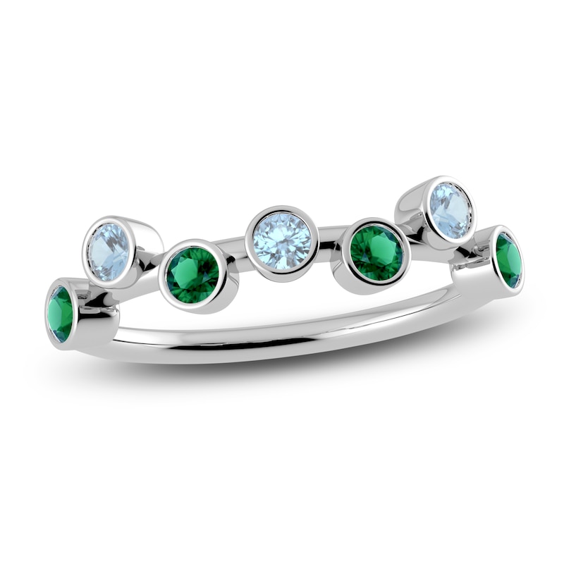 Main Image 1 of Juliette Maison Natural Aquamarine & Natural Emerald Ring 10K White Gold