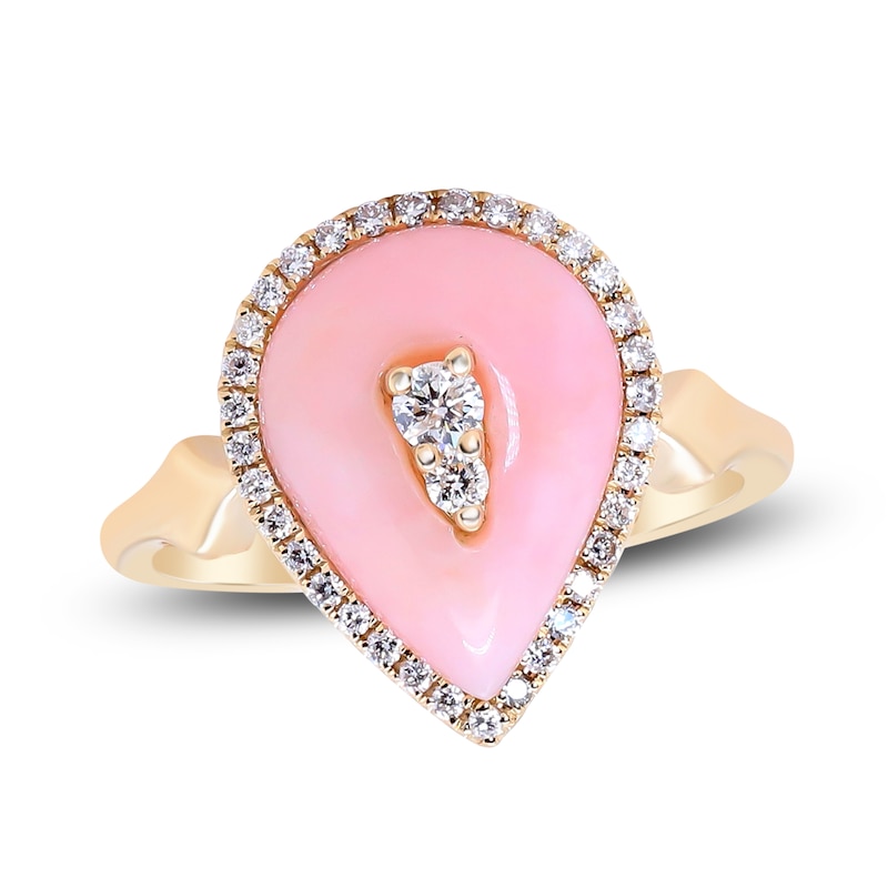 Natural Pink Opal Ring 1/4 ct tw Diamonds 14K Yellow Gold