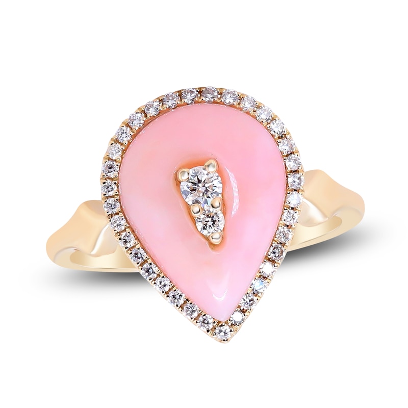 Main Image 1 of Natural Pink Opal Ring 1/4 ct tw Diamonds 14K Yellow Gold