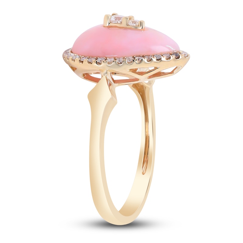 Main Image 2 of Natural Pink Opal Ring 1/4 ct tw Diamonds 14K Yellow Gold