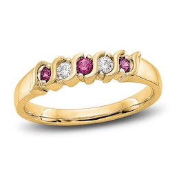 Natural Ruby Stackable Ring 1/10 ct tw Diamonds 14K Yellow Gold