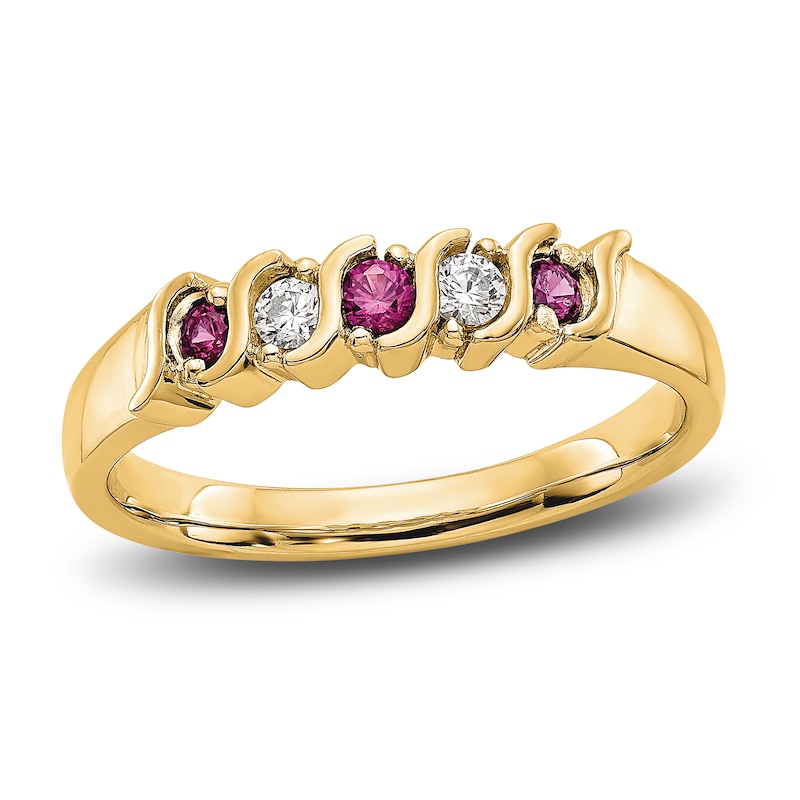 Main Image 1 of Natural Ruby Stackable Ring 1/10 ct tw Diamonds 14K Yellow Gold
