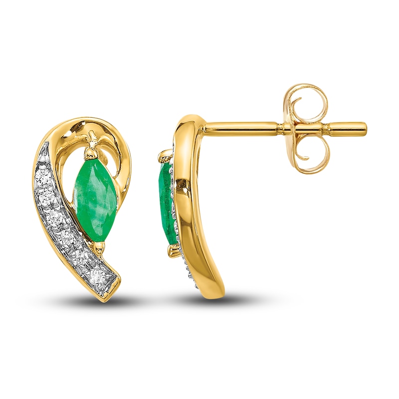 Main Image 1 of Natural Emerald Earrings 1/20 ct tw Diamonds 14K Yellow Gold
