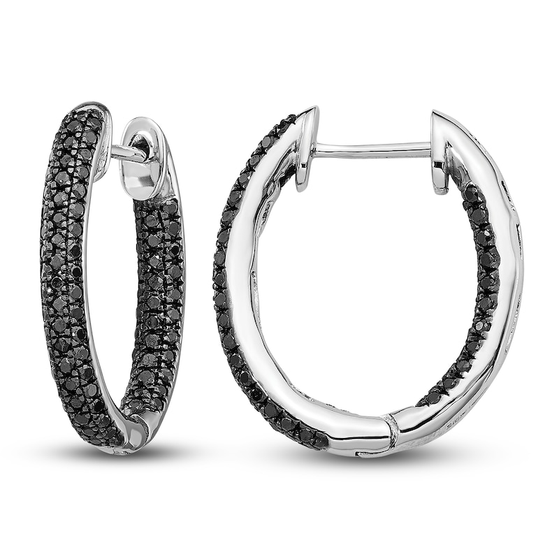Main Image 1 of Black Diamond Hoop Earrings 1/2 ct tw Round 14K White Gold