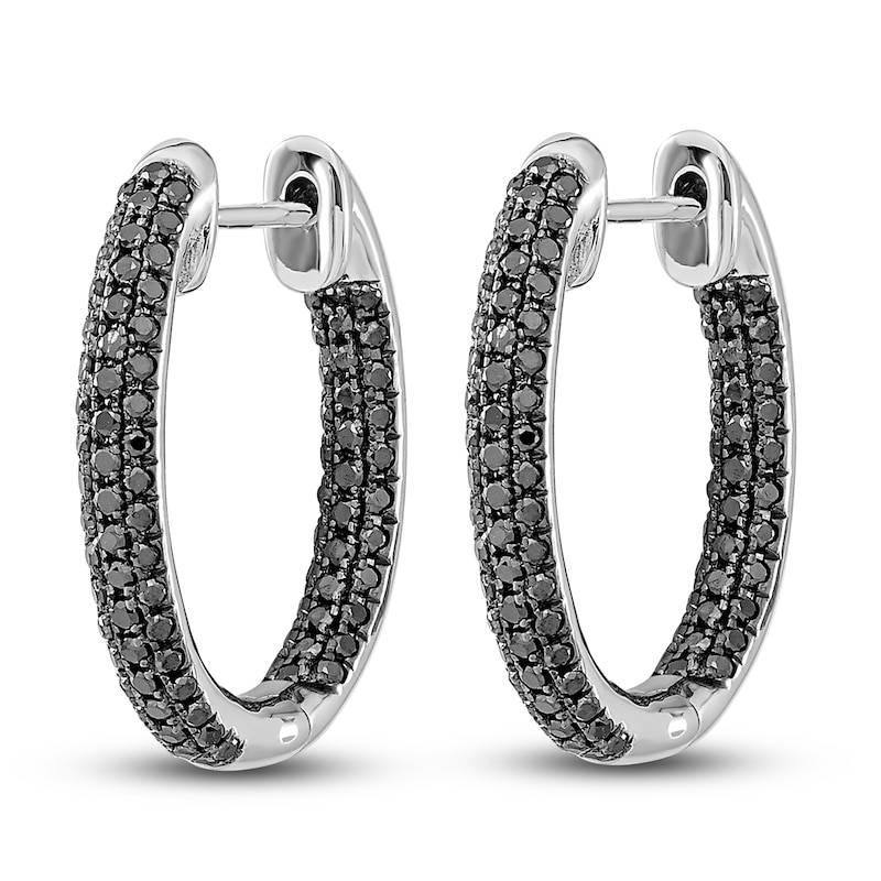 Main Image 2 of Black Diamond Hoop Earrings 1/2 ct tw Round 14K White Gold