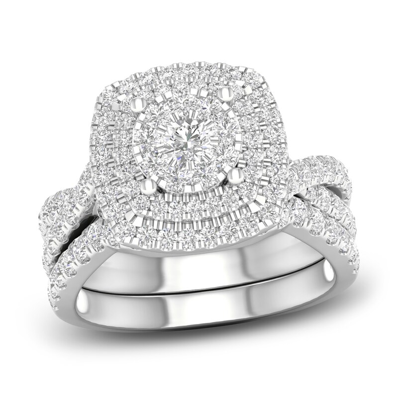 Main Image 1 of Diamond Double Halo Bridal Set 2 ct tw Round 14K White Gold