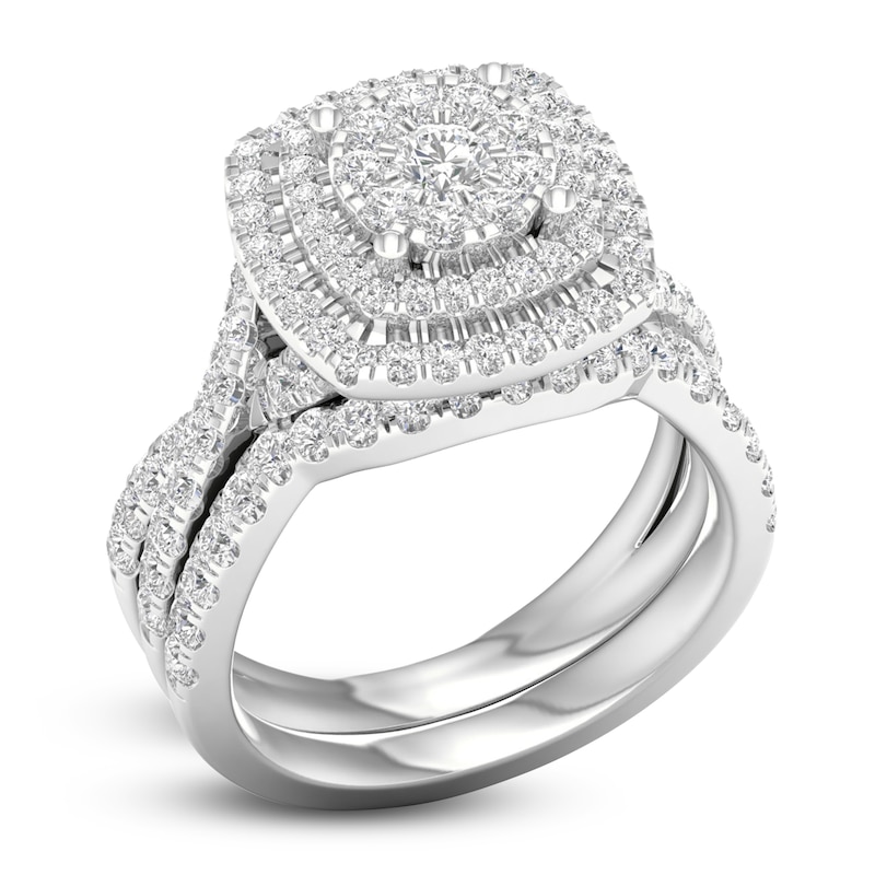 Main Image 2 of Diamond Double Halo Bridal Set 2 ct tw Round 14K White Gold