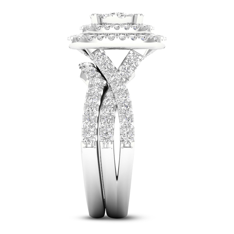 Main Image 3 of Diamond Double Halo Bridal Set 2 ct tw Round 14K White Gold
