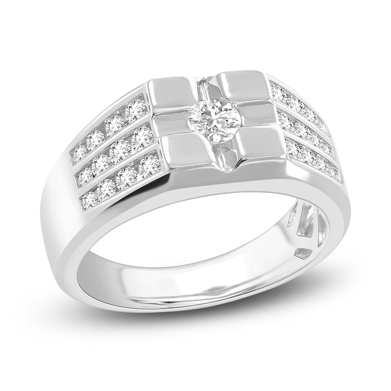 Main Image 1 of Men's Diamond Ring 1 ct tw Round 14K White Gold