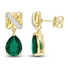 Lab-Created Emerald Earrings 1/15 Diamonds 14K Yellow Gold