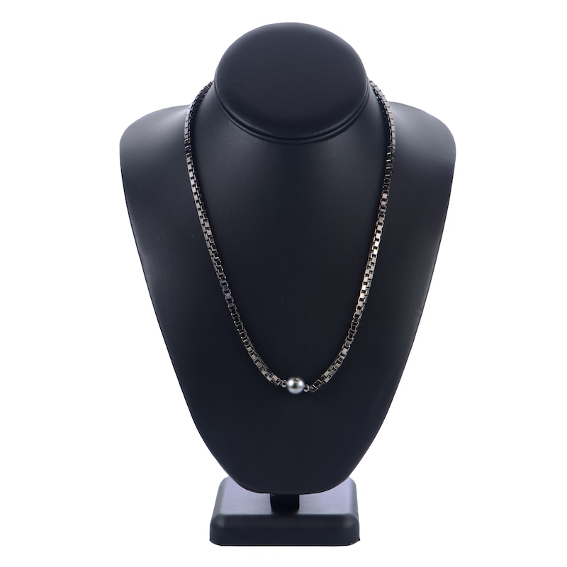 Main Image 2 of Men's Tahitian Freshwater Cultured Pearl Necklace Sterling Silver 19"