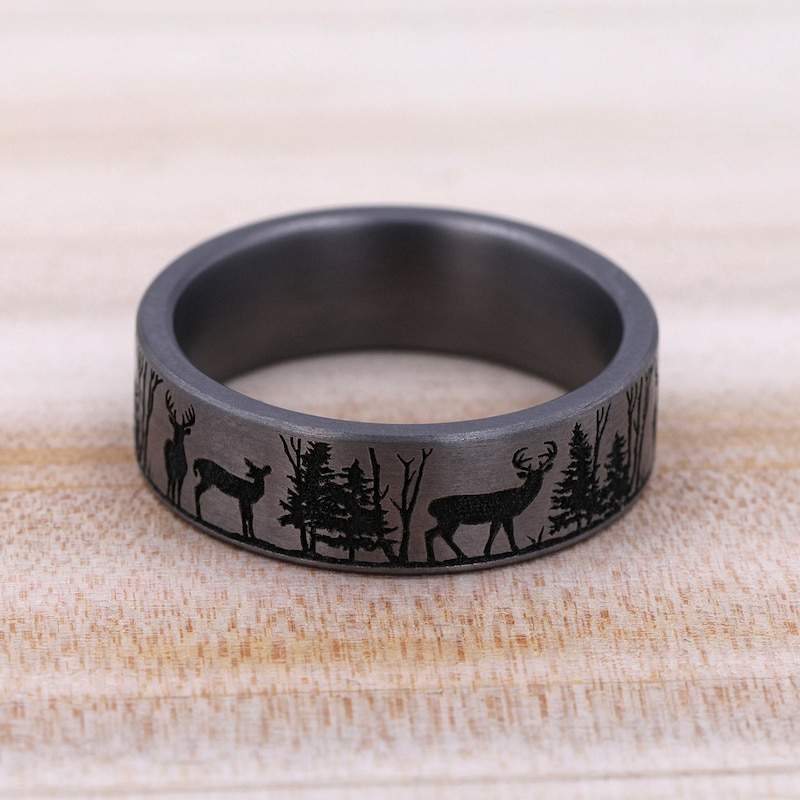 Main Image 4 of Men's Deer Wedding Band Grey Tantalum 7.0mm