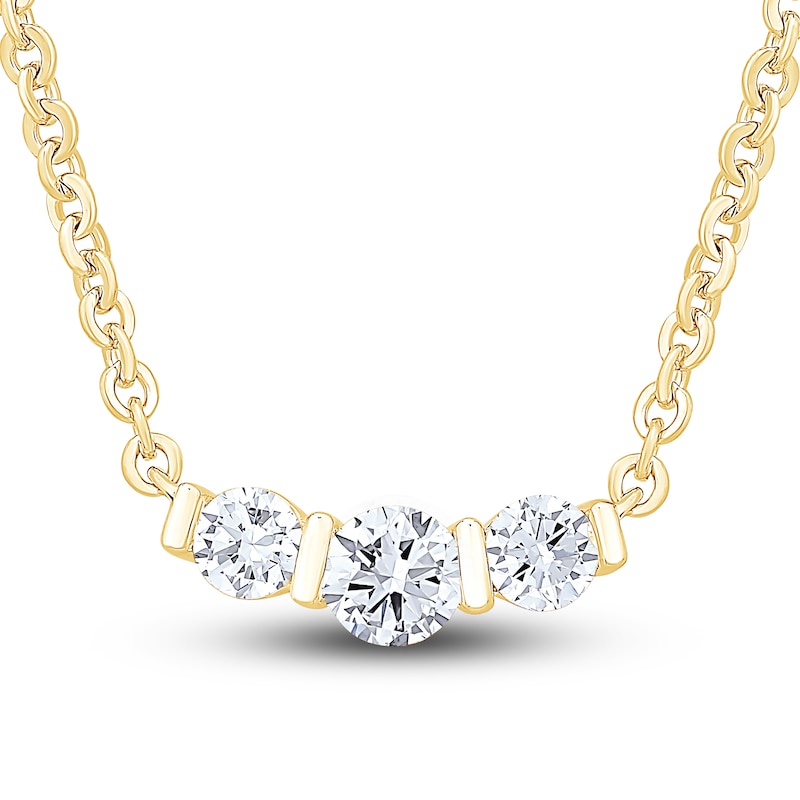 Main Image 1 of Diamond 3-Stone Necklace 1/2 ct tw Round 14K Yellow Gold