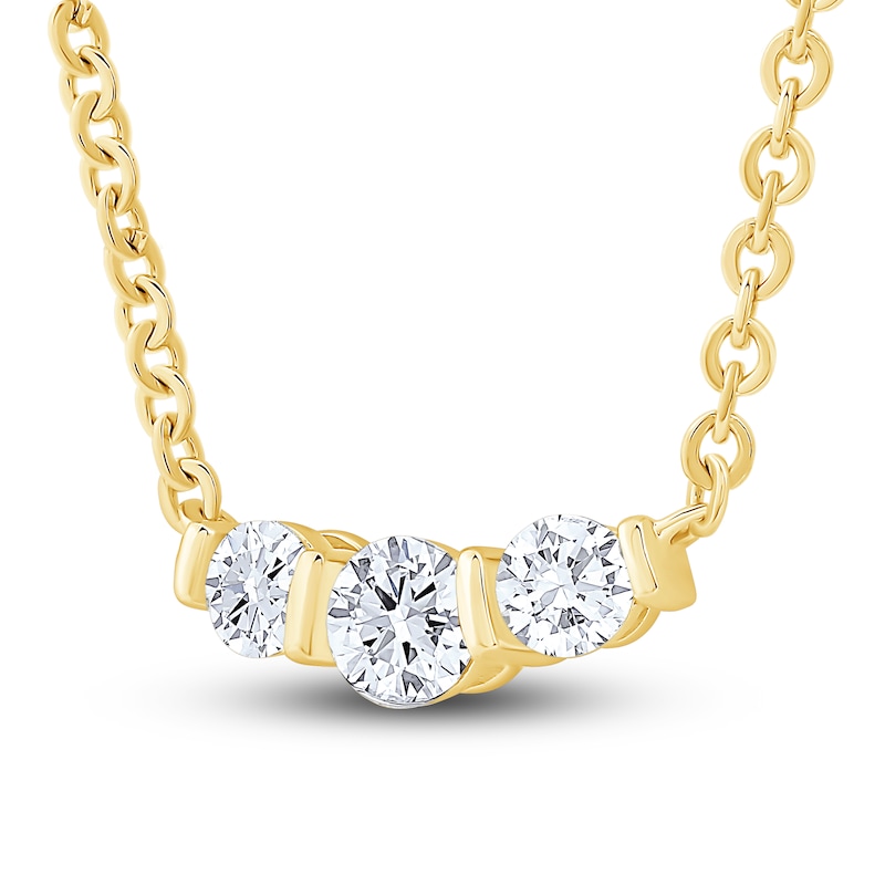 Main Image 3 of Diamond 3-Stone Necklace 1/2 ct tw Round 14K Yellow Gold