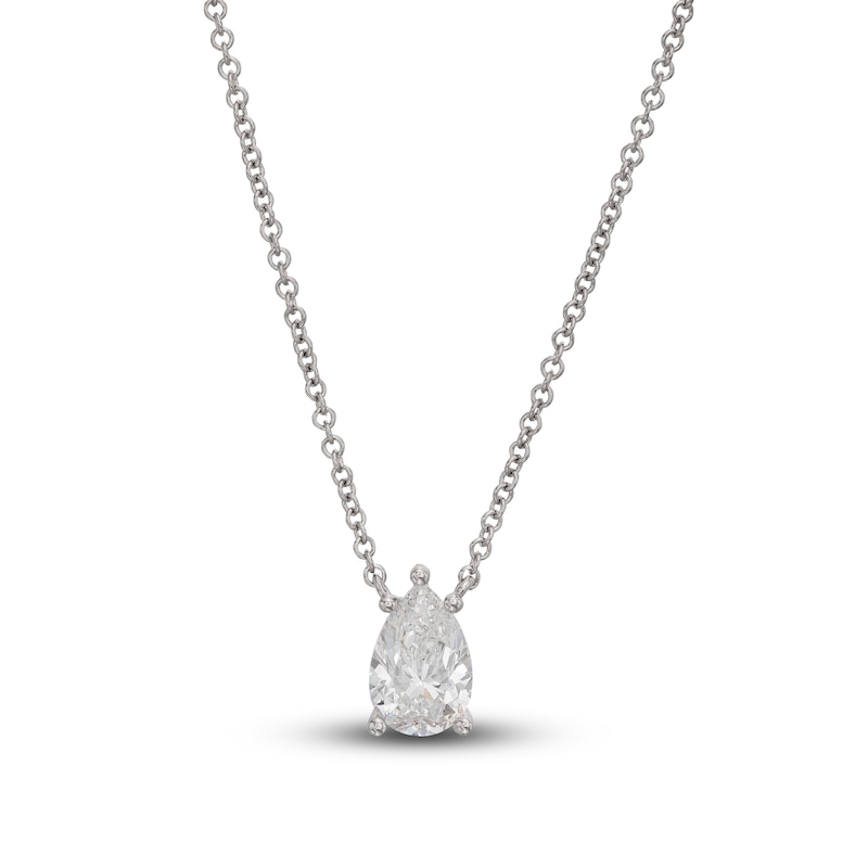 Main Image 1 of Lab-Grown Diamond Solitaire Necklace 1 ct tw Pear-shaped 14K White Gold 19" (SI2/F)