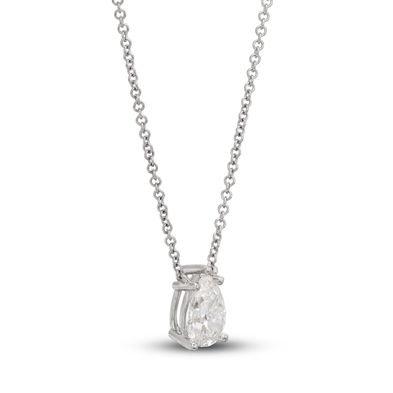 Main Image 2 of Lab-Grown Diamond Solitaire Necklace 1 ct tw Pear-shaped 14K White Gold 19" (SI2/F)