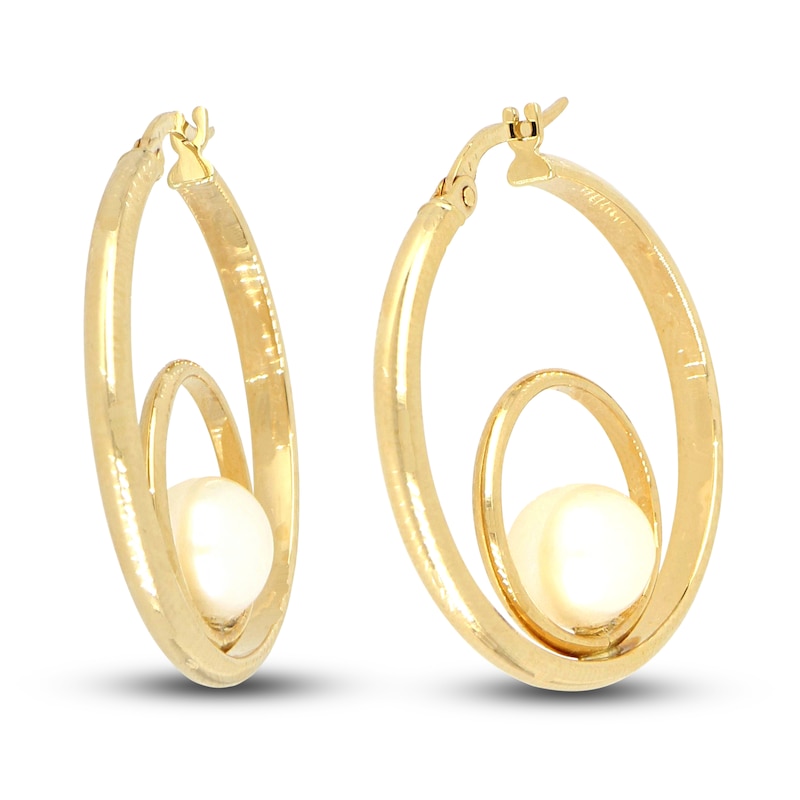 Main Image 2 of Freshwater Cultured Pearl Hoop Earrings 14K Yellow Gold