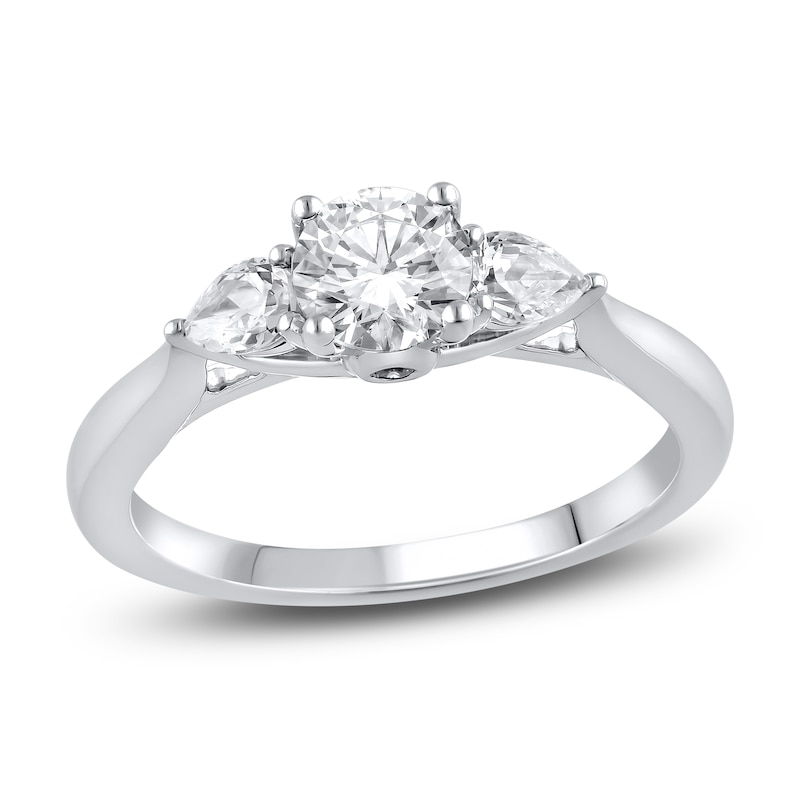 Main Image 1 of Diamond 3-Stone Engagement Ring 1 ct tw Pear/Round 14K White Gold