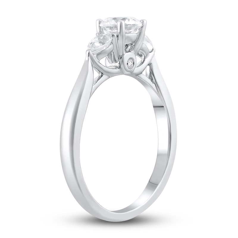 Main Image 2 of Diamond 3-Stone Engagement Ring 1 ct tw Pear/Round 14K White Gold
