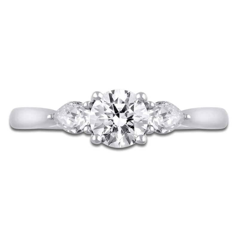 Main Image 3 of Diamond 3-Stone Engagement Ring 1 ct tw Pear/Round 14K White Gold