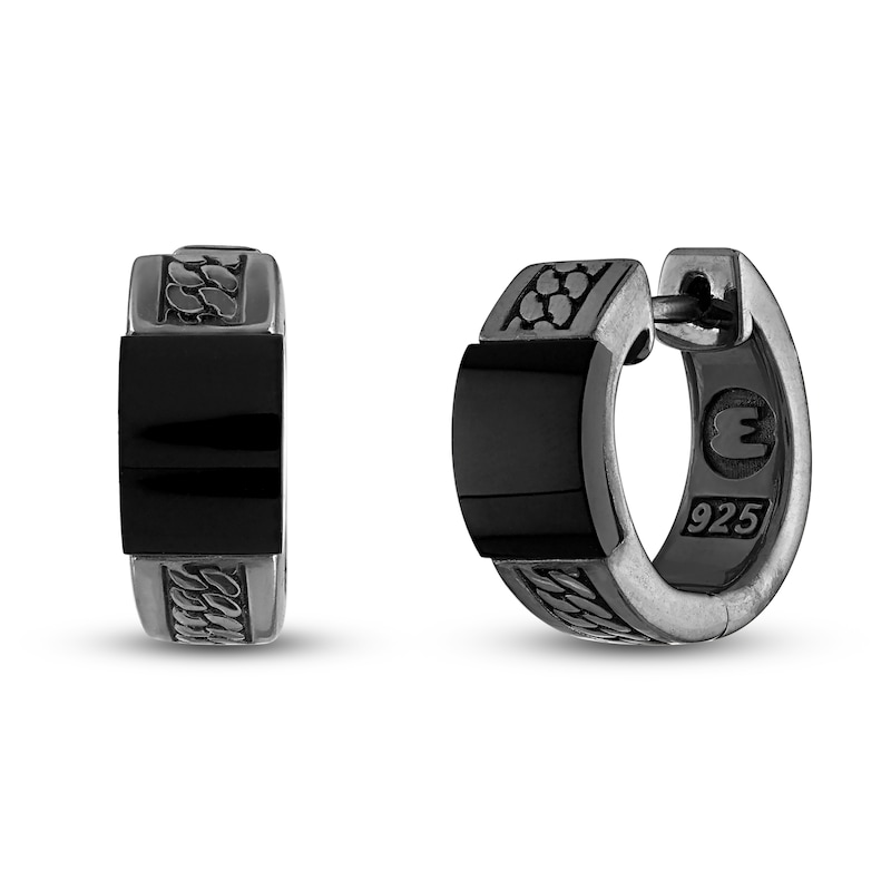 Main Image 1 of 1933 by Esquire Men's Antiqued Natural Onyx Earrings Sterling Silver