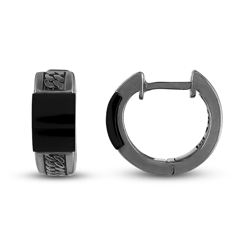 Main Image 2 of 1933 by Esquire Men's Antiqued Natural Onyx Earrings Sterling Silver